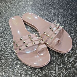 🐢 Vince Camuto Jelly Slides Blush With gold studs Size 8 Brand New!